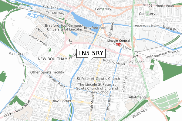 LN5 5RY map - small scale - OS Open Zoomstack (Ordnance Survey)