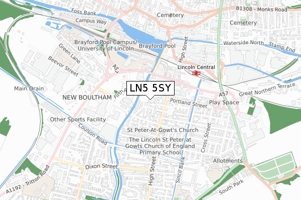 LN5 5SY map - small scale - OS Open Zoomstack (Ordnance Survey)