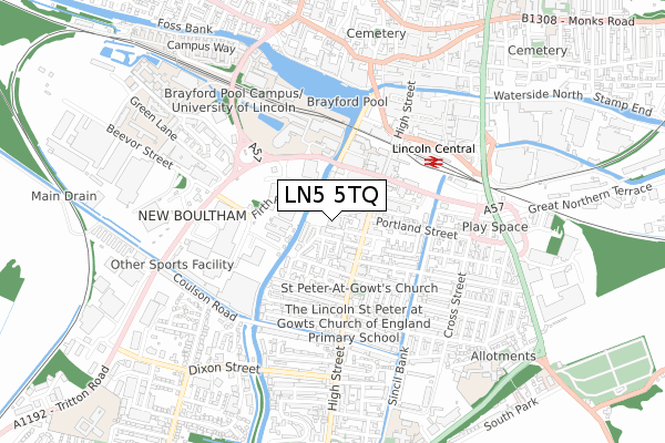 LN5 5TQ map - small scale - OS Open Zoomstack (Ordnance Survey)