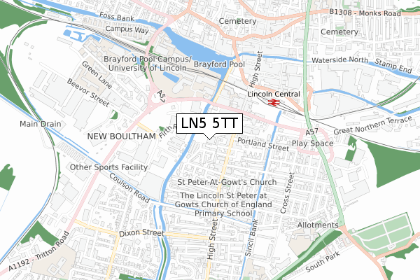 LN5 5TT map - small scale - OS Open Zoomstack (Ordnance Survey)