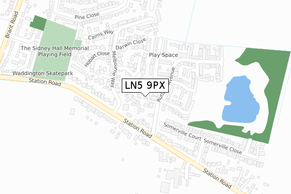 LN5 9PX map - large scale - OS Open Zoomstack (Ordnance Survey)