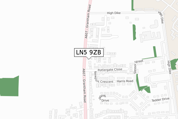 LN5 9ZB map - large scale - OS Open Zoomstack (Ordnance Survey)