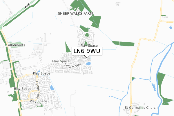 LN6 9WU map - small scale - OS Open Zoomstack (Ordnance Survey)