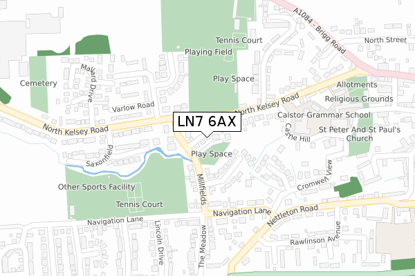 LN7 6AX map - large scale - OS Open Zoomstack (Ordnance Survey)