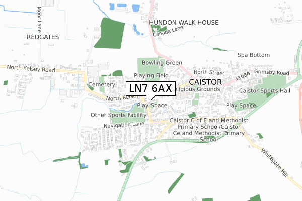 LN7 6AX map - small scale - OS Open Zoomstack (Ordnance Survey)