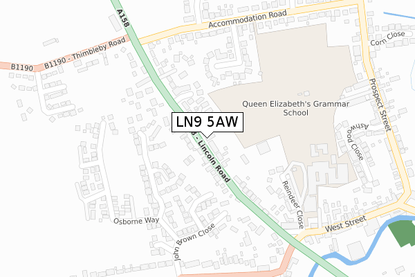 LN9 5AW map - large scale - OS Open Zoomstack (Ordnance Survey)