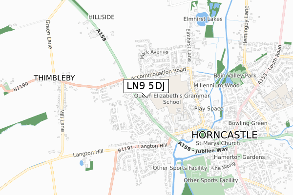 LN9 5DJ map - small scale - OS Open Zoomstack (Ordnance Survey)