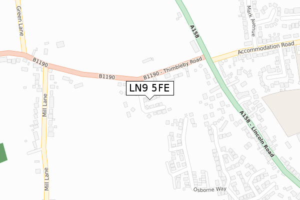 LN9 5FE map - large scale - OS Open Zoomstack (Ordnance Survey)