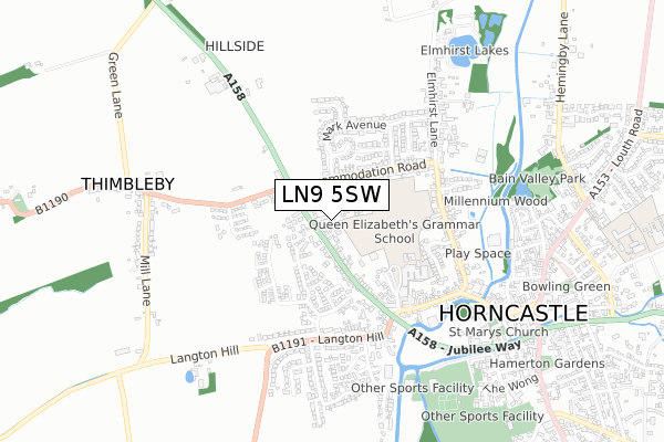 LN9 5SW map - small scale - OS Open Zoomstack (Ordnance Survey)