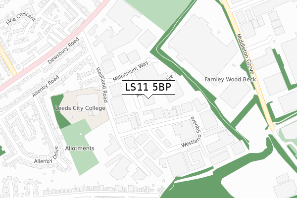 LS11 5BP map - large scale - OS Open Zoomstack (Ordnance Survey)