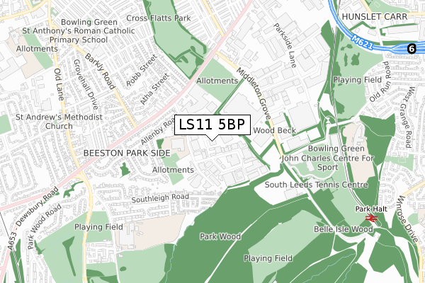 LS11 5BP map - small scale - OS Open Zoomstack (Ordnance Survey)