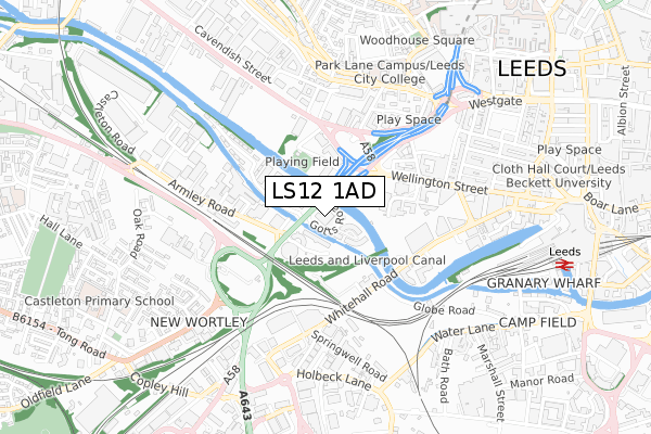 LS12 1AD map - small scale - OS Open Zoomstack (Ordnance Survey)