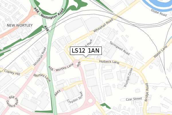 LS12 1AN map - large scale - OS Open Zoomstack (Ordnance Survey)