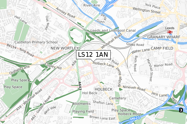 LS12 1AN map - small scale - OS Open Zoomstack (Ordnance Survey)