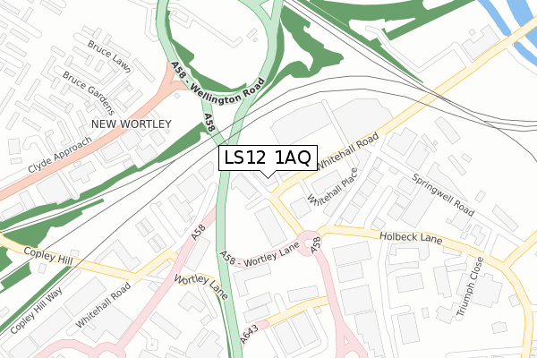 LS12 1AQ map - large scale - OS Open Zoomstack (Ordnance Survey)