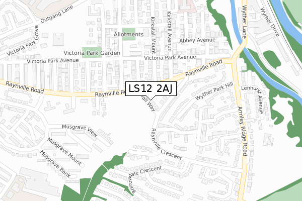 LS12 2AJ map - large scale - OS Open Zoomstack (Ordnance Survey)