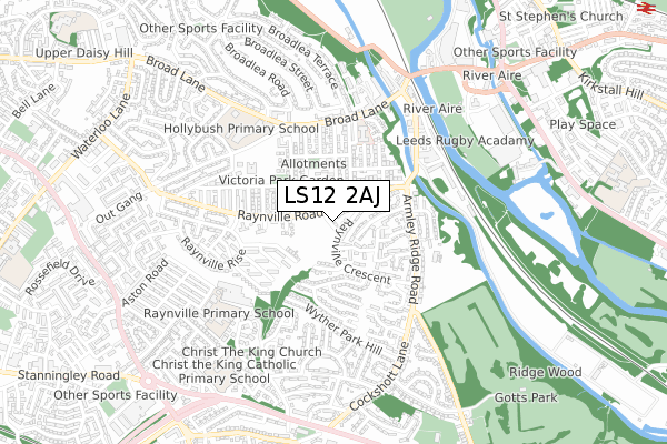 LS12 2AJ map - small scale - OS Open Zoomstack (Ordnance Survey)