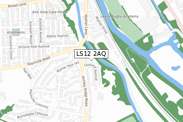 LS12 2AQ map - large scale - OS Open Zoomstack (Ordnance Survey)