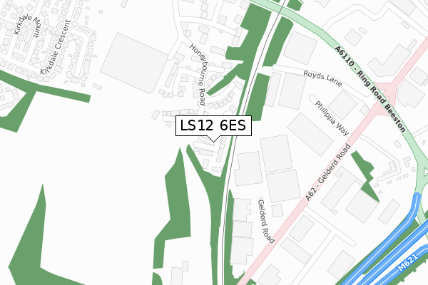 LS12 6ES map - large scale - OS Open Zoomstack (Ordnance Survey)