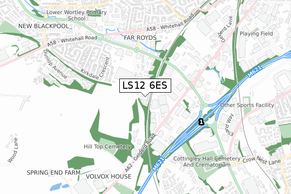 LS12 6ES map - small scale - OS Open Zoomstack (Ordnance Survey)