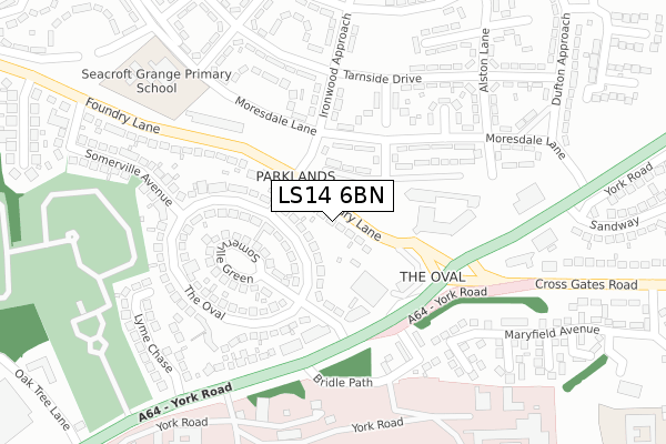 LS14 6BN map - large scale - OS Open Zoomstack (Ordnance Survey)