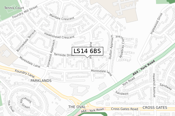LS14 6BS map - large scale - OS Open Zoomstack (Ordnance Survey)