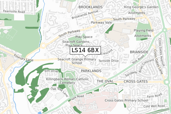 LS14 6BX map - small scale - OS Open Zoomstack (Ordnance Survey)