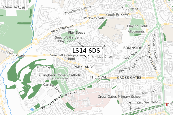 LS14 6DS map - small scale - OS Open Zoomstack (Ordnance Survey)