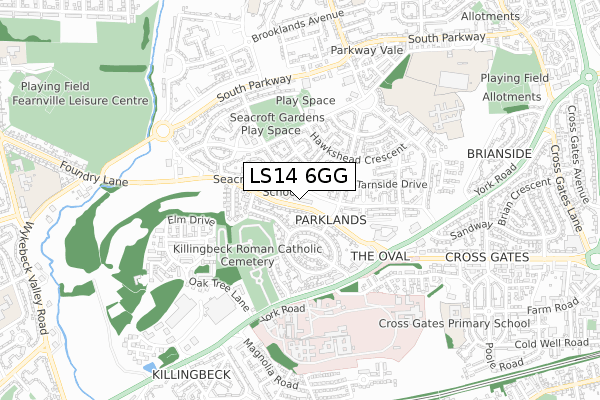 LS14 6GG map - small scale - OS Open Zoomstack (Ordnance Survey)