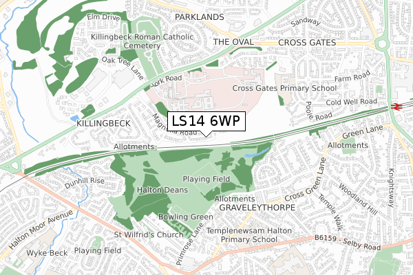 LS14 6WP map - small scale - OS Open Zoomstack (Ordnance Survey)