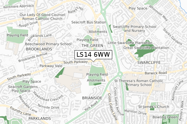 LS14 6WW map - small scale - OS Open Zoomstack (Ordnance Survey)