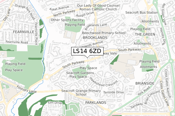 LS14 6ZD map - small scale - OS Open Zoomstack (Ordnance Survey)