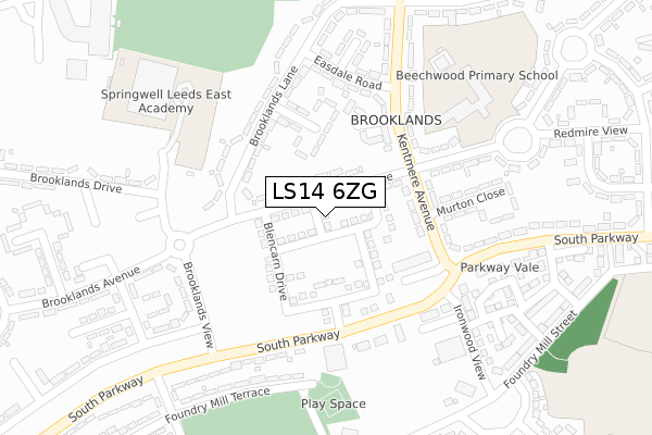 LS14 6ZG map - large scale - OS Open Zoomstack (Ordnance Survey)