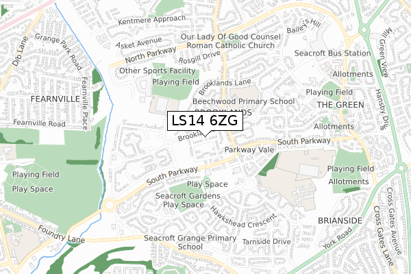 LS14 6ZG map - small scale - OS Open Zoomstack (Ordnance Survey)