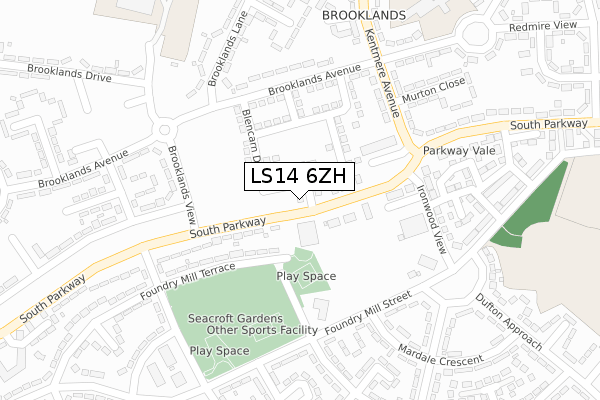 LS14 6ZH map - large scale - OS Open Zoomstack (Ordnance Survey)