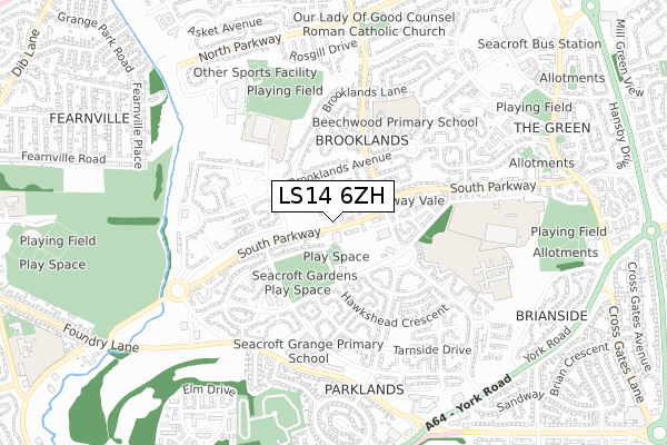 LS14 6ZH map - small scale - OS Open Zoomstack (Ordnance Survey)