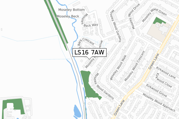 LS16 7AW map - large scale - OS Open Zoomstack (Ordnance Survey)