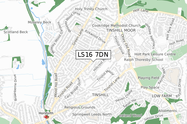 LS16 7DN map - small scale - OS Open Zoomstack (Ordnance Survey)