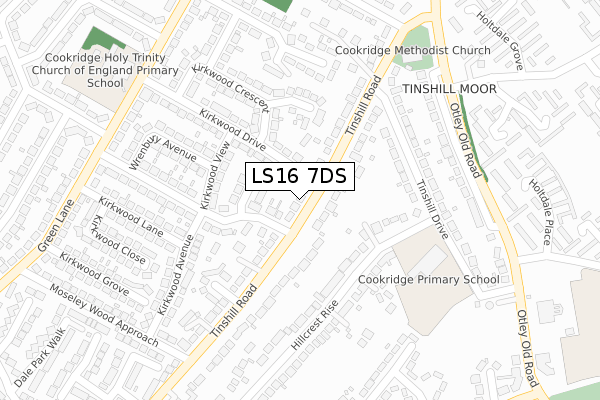 LS16 7DS map - large scale - OS Open Zoomstack (Ordnance Survey)