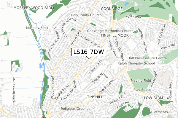 LS16 7DW map - small scale - OS Open Zoomstack (Ordnance Survey)