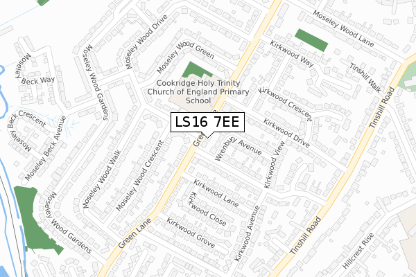 LS16 7EE map - large scale - OS Open Zoomstack (Ordnance Survey)