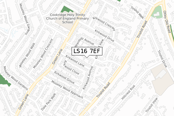 LS16 7EF map - large scale - OS Open Zoomstack (Ordnance Survey)