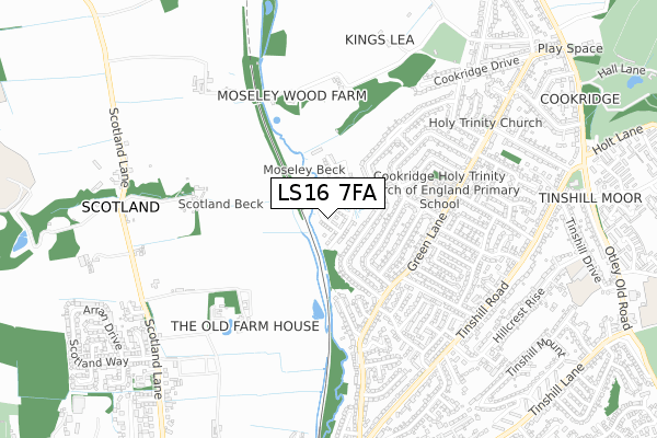 LS16 7FA map - small scale - OS Open Zoomstack (Ordnance Survey)