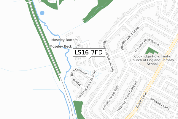 LS16 7FD map - large scale - OS Open Zoomstack (Ordnance Survey)