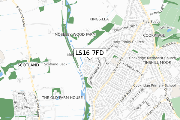 LS16 7FD map - small scale - OS Open Zoomstack (Ordnance Survey)