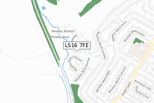 LS16 7FE map - large scale - OS Open Zoomstack (Ordnance Survey)