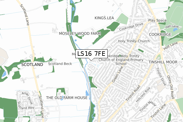 LS16 7FE map - small scale - OS Open Zoomstack (Ordnance Survey)