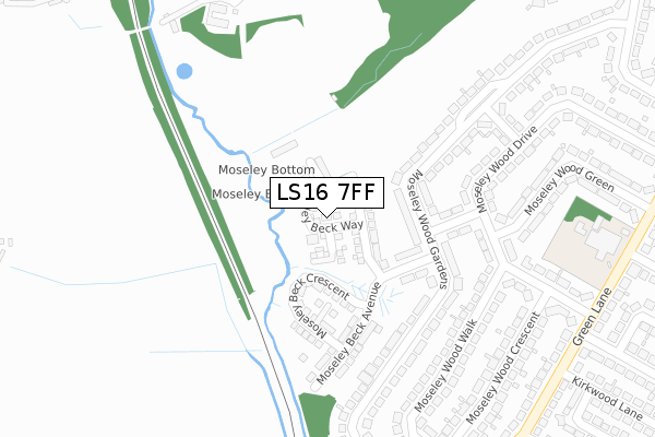 LS16 7FF map - large scale - OS Open Zoomstack (Ordnance Survey)