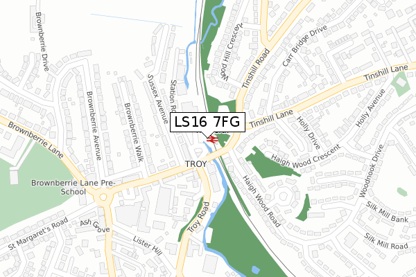 LS16 7FG map - large scale - OS Open Zoomstack (Ordnance Survey)