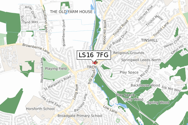 LS16 7FG map - small scale - OS Open Zoomstack (Ordnance Survey)